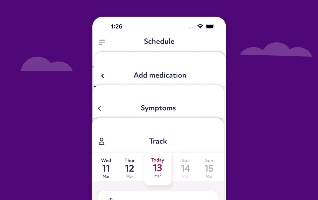 Look at Schedule, add medicine, symptoms and track on the Sciensus Cancer Companion app