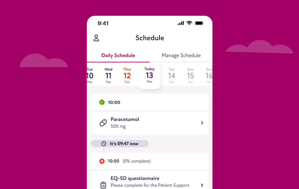 Medicine schedule for Sciensus Cancer Companion app
